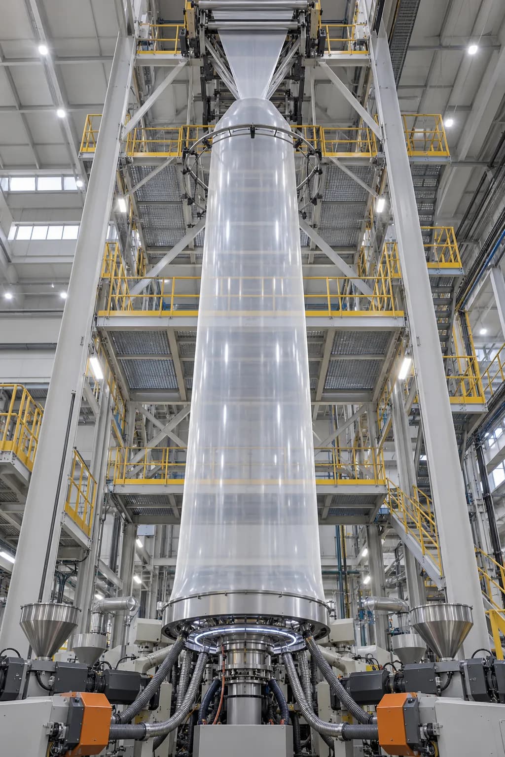 Blown film extrusion tower