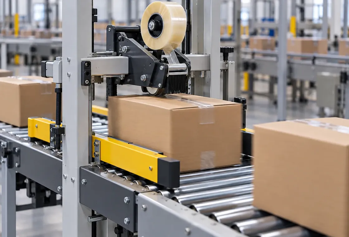 Carton sealing machine applying clear tape